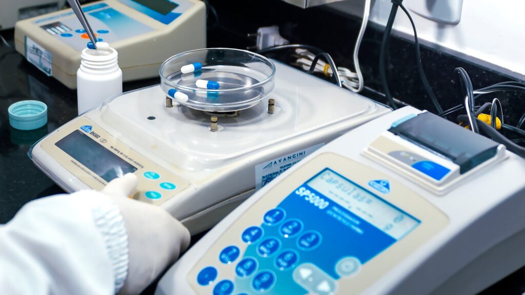 A Set of White and Blue Laboratory Equipment